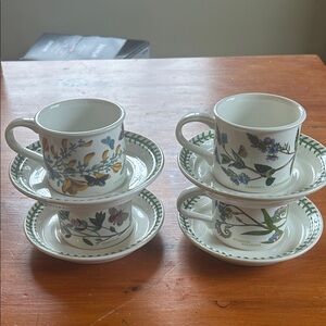 Portmeirion Botanic Garden Teacup & Saucer Set 4 Assorted Motifs Vintage Mugs